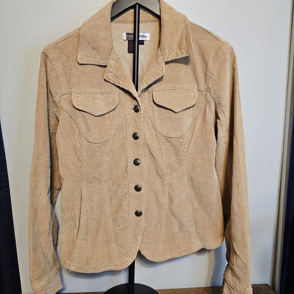 Live A Little Tan Corduroy Jacket Womens Large Stretch Button Front Western Y2K - Picture 2 of 7